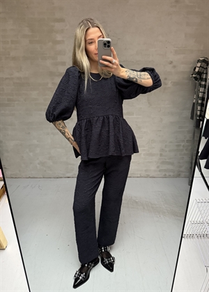 Stretch jacquard puff sleeve peplum bluse Garden Relief Stine Goya 